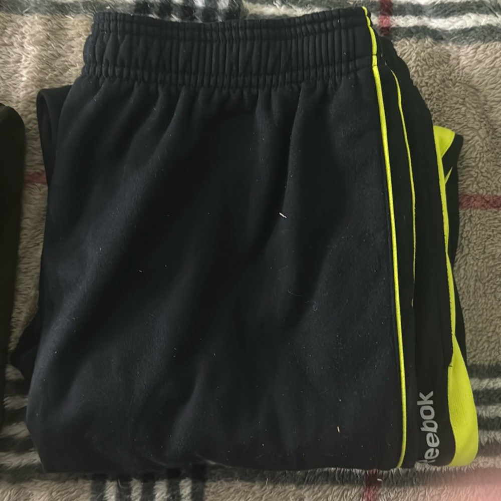 Reebok black w/ yellow stripe jogger pants